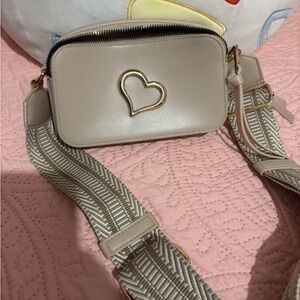 Heart Accent Cream Crossbody Bag